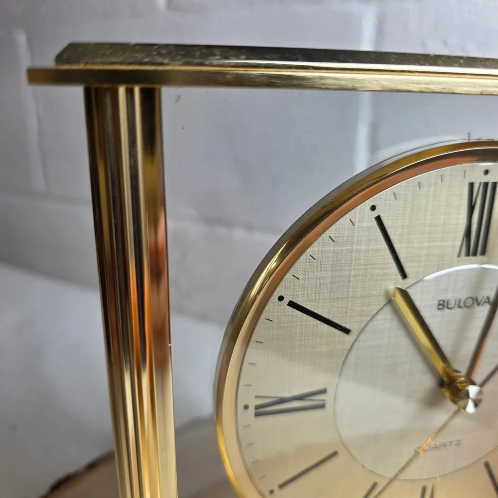 Vintage 90s Bulova Grand Prix B1700 Skeleton-Style Tabletop Mantel Clock